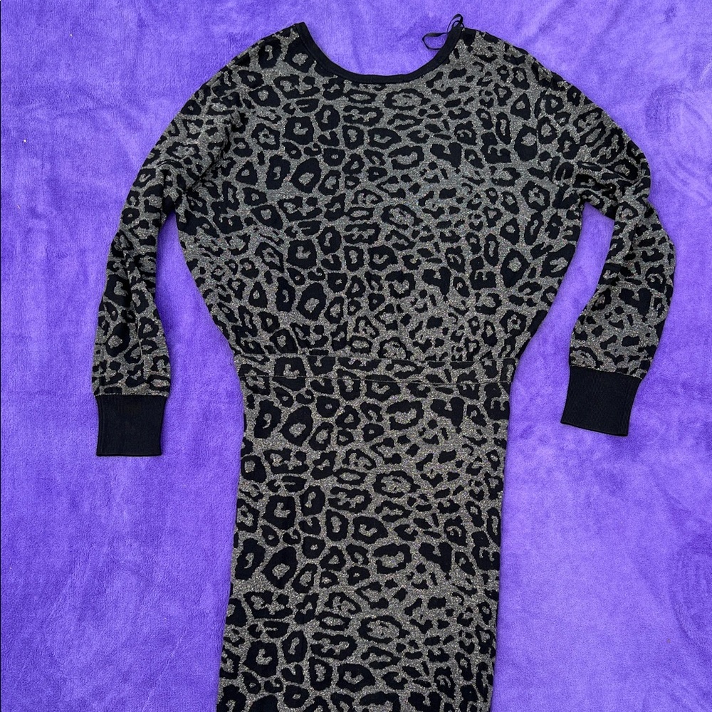 All Saints Black and Gray Animal Print Dress with silver shine
